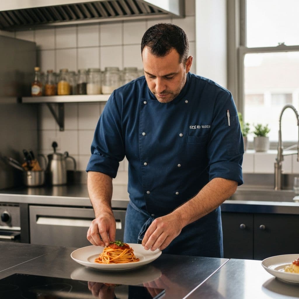 Chef plating food